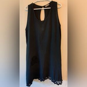 GARRAS Black Cotton Dress with Lace Trim